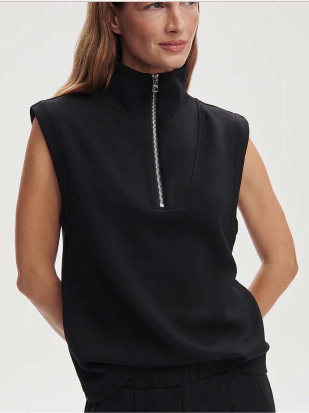 VARLEY Magnolia Double Soft Black Half-Zip Tank, sz small